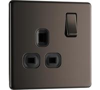 BG Electrical FBN21B-01 Screwless Flat Plate Single Switched Power Socket, Black Nickel, 13 Amp