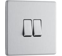 BG Electrical FBS42 Interrupteur mural double 2 voies Plaque avant sans vis Profil fin Plaque plate de qualité supérieure Acier brossé 20 A 16 AX