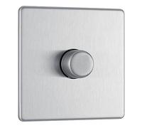 BG Electrical FBS81P-01 Screwless Flat Plate Single Dimmer Light Switch, Brushed Steel, 2-Way, 400 Watts
