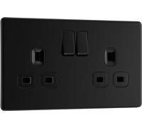 BG Electrical FFB22B Prise murale à double interrupteur sans vis Noir mat 13 A
