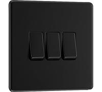 BG Electrical FFB43 Interrupteur mural triple 2 voies Plaque avant sans vis Profil fin Noir mat 20 A 16 AX