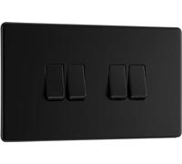 BG Electrical FFB44 Interrupteur mural quadruple 2 voies Plaque frontale sans vis Profil fin Noir mat 20 A 16 AX