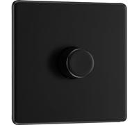 BG Electrical FFB81 Variateur d'intensité intelligent à paroi unique, 2 voies, plaque frontale sans vis, plaque plate de qualité supérieure, noir mat, 200 W