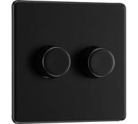 BG Electrical FFB82 Variateur d'intensité intelligent à double paroi, 2 voies, plaque frontale sans vis, plaque plate de qualité supérieure, noir mat, 200 W