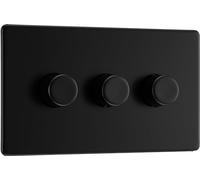 BG Electrical FFB83 Variateur d'intensité mural intelligent à triple paroi, 2 voies, plaque frontale sans vis, plaque plate de qualité supérieure, noir mat, 200 W