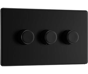 BG Electrical FFB83 Variateur d'intensité mural intelligent à triple paroi, 2 voies, plaque frontale sans vis, plaque plate de qualité supérieure, noir mat, 200 W