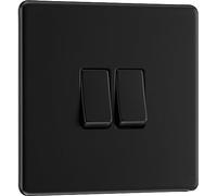 BG Electrical - Interrupteur mural double - 2 voies - Plaque avant sans vis - Profil fin - Noir mat - 20 A - 16 AX - FFB42