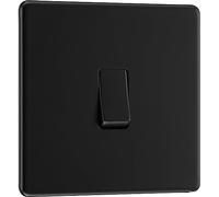 BG Electrical Interrupteur mural intermédiaire simple, plaque frontale sans vis, profil fin, plaque plate de qualité supérieure, noir mat, 20 A, 16 AX, FFB13