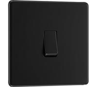 BG Electrical Interrupteur mural simple, 2 voies, plaque frontale sans vis, profil fin, plaque plate de qualité supérieure, noir mat, 20 A, 16 AX, FFB12