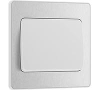 BG Electrical PCDBS12WW Interrupteur mural simple, large à bascule, 2 voies, plaque avant sans vis, bords arrondis, Evolve, acier brossé, 20 A, 16 AX, PCDBS12WW