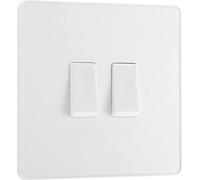 BG Electrical PCDCL42W Double interrupteur mural 2 voies Plaque avant sans vis Bords arrondis Blanc nacré 20 A 16 AX