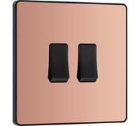 BG Electrical PCDCP42B Double interrupteur mural 2 voies Plaque avant sans vis Bords arrondis Cuivre poli 20 A 16 AX