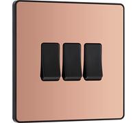 BG Electrical PCDCP43B Interrupteur mural triple 2 voies Plaque avant sans vis Bords arrondis Cuivre poli 20 A 16 AX