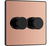 BG Electrical PCDCP82B Variateur d'intensité intelligent à double paroi, 2 voies, plaque frontale sans vis, Evolve, cuivre poli, 200 W