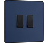 BG Electrical PCDDB42B Double interrupteur mural 2 voies Plaque avant sans vis Bords arrondis Bleu mat 20 A 16 AX