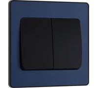 BG Electrical PCDDB42WB Double interrupteur mural large à bascule 2 voies Plaque avant sans vis Bords arrondis Evolve Bleu mat 20 A 16 AX