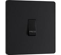 BG Electrical PCDMB14B Interrupteur à pression rétractable, plaque avant sans vis, bords arrondis, 1 voie, évolue, noir mat, 10 A