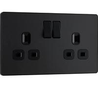 BG Electrical PCDMB22B Prise Murale à Double Interrupteur sans vis Noir Mat 13 A
