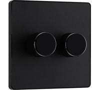 BG Electrical PCDMB82B Variateur d'intensité intelligent à double paroi, 2 voies, plaque avant sans vis, noir mat, 200 W