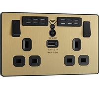 BG Electrical PCDSB22UWRB Prise murale à double interrupteur avec port de charge USB de type A et rallonge Wi-Fi, laiton satiné, 13 A, PCDSB22UWRB