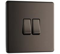 BG Electrical PLAQUE PLATE SANS VIS, DOUBLE INTERRUPTEUR, NICKEL NOIR, 16AX, 2 VOIES