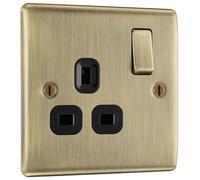 BG Electrical Prise métallique avec Interrupteur Poussoir Simple Noir Mat