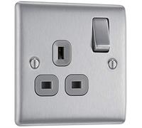 BG Electrical Prise métallique avec Interrupteur Poussoir Simple Noir Mat, NBS21G-01