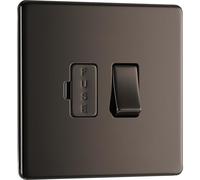 BG FBN50 Unité de connexion électrique à fusible avec interrupteur à fusible, double pôle, plaque avant sans vis, profil mince, plaque plate de qualité supérieure, nickel noir, 13 A