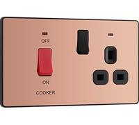 BG PCDCP70B Interrupteur de cuisinière électrique avec prise et LED, prise de commande, double pôle, plaque avant sans vis, Evolve, cuivre poli, 45 A, PCDCP70B