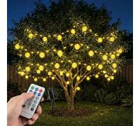 BG9D Guirlande lumineuse solaire extérieure, 17M 100 LED avec 25 lampes ananas, 8 modes avec télécommande, étanche IP67, pour extérieur, terrasse, balcon, mariage, fête, jardin, blanc chaud