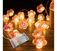 BG9D Guirlandes lumineuses LED fleurs, 3M 30 LED à pile avec minuterie, guirlandes décoratives fleurs de cerisier pour printemps intérieur, jardin, patio