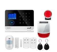 BGAZA Quadri-Bande sans Fil Tuya système d'alarme Affichage TFT capteur de Porte systèmes d'alarme de sécurité à Domicile Filaire sirène Kit SIM SMS Alarme(W2BF)