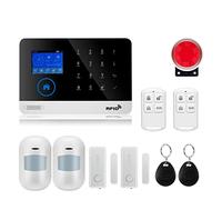 BGAZA Quadri-Bande sans Fil Tuya système d'alarme Affichage TFT capteur de Porte systèmes d'alarme de sécurité à Domicile Filaire sirène Kit SIM SMS Alarme(W2BB)