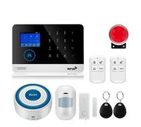 BGAZA Quadri-Bande sans Fil Tuya système d'alarme Affichage TFT capteur de Porte systèmes d'alarme de sécurité à Domicile Filaire sirène Kit SIM SMS Alarme(W2BC)