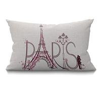 BGBDEIA Housse de coussin Tour Eiffel Paris avec amour en coton et lin rectangulaire pour canapé et lit 30 x 50 cm
