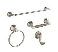 BGL Ensemble d'accessoires de salle de bain en nickel brossé, barre porte-serviette extensible réglable 4 pièces pour salle de bain, crochet mural, porte-papier toilette, anneau porte-serviette, barre