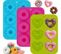 BGOBTY Moule Silicone,3 pièces Donuts Silicone,6 cavités moule cake factory,Cœur,Pétale,Ronde,résistant à la chaleur antiadhésif,convient pour gâteaux,biscuits,bagels (3 Formes)