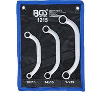 BGS 1215 | Jeu de clés demi-lune | 10 x 13-17 x 19 mm | 3 pièces | Acier au chrome vanadium - Surface chromée mate - Forgé à froid - Sac à roulettes Tetron