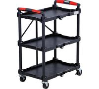 BGS DIY 90112 | Chariot de service | Mobile | Pliable | 135 kg | Plateaux de rangement | 4 roulettes pivotantes | Frein de stationnement | Poignée de transport | Aluminium/plastique | Diamètre des rou
