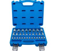 BGS Jeu de douilles à embout Entraînement Carré intérieur 6,3 mm (1/4") / 10 mm (3/8") / 12,5 mm (1/2") Hexagone intérieur 2 - 19 mm / 1/4 - 9/16" Métrique et tailles en pouces 32 pces - 74258