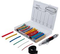 BGS Mini chalumeau à gaz chaud avec assortiment de gaines thermorétractables en couleur avec allumage piézo 162pcs - 70143