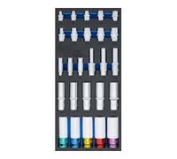 BGS Garniture pour servante d'atelier 1/3 : Douilles hexagonales profondes 11 - 22 mm E-Profil E10 - E22 6,3 mm (1/4") / 10 mm (3/8") / 12,5 mm (1/2") 26pcs - 4147
