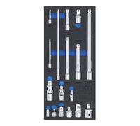 BGS Technic Insert de servante d'atelier 4144 – Jeu 17 pièces (rallonges, adaptateurs) – 1/3 tiroir