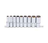 BGS technic Jeu de douilles, douze pans, profondes 12,5 mm (1/2") 10 - 24 mm 9 pièces BGS Quantité:1