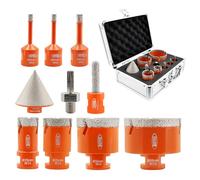 BGTEC Foret Diamant Kit Trépan Carrelage - 10pcs(6/6/8/25/35/50/68mm+10mm Fraise Diamanté+50mm diamant foret chanfrein) pour Porcelaine, Céramique, Carrelages, Granit, Marbre, Pierre
