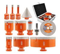 BGTEC Foret Diamant Kit Trépan Carrelage - 11pcs(6/8/10/25/40/50/68/110MM+20mm Fraise Diamanté+35mm diamant foret chanfrein+125mm Disque Diamant) pour Porzellan, Keramik, Fliesen, Granit, Marmor