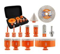 BGTEC Foret Diamant Kit Trépan Carrelage-13pcs(6/6/8/20/25/35/50/68/110mm+20mm Fraise Diamanté+50mm diamant foret chanfrein+115mm disque carrelage) pour porcelaine, céramique,carrelage,granit,marbre