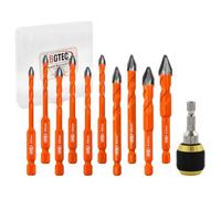 BGTEC Forets Carbure Excentriques 10 Pièces 5-12 mm pour Carrelage et Béton | Pointe Excentrique, Carbure de Tungstène, pour Maçonnerie, Verre, Céramique, Marbre, Adaptateur Quick-Fit