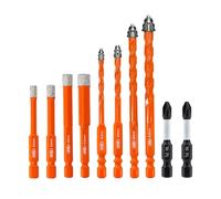 BGTEC Set de Foret Sec 10 Pièces - 5/6/8/10MM Foret Bois & 5/6/8/10MM Diamant Trepans avec embout de tournevis PH2 pour Bois Plastique Maçonnerie Céramique Verre Béton Marbre Brique