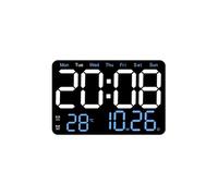 BGTSE Horloge murale LED, réveil numérique avec affichage de la date/semaine/heure, température/humidité - Bleu